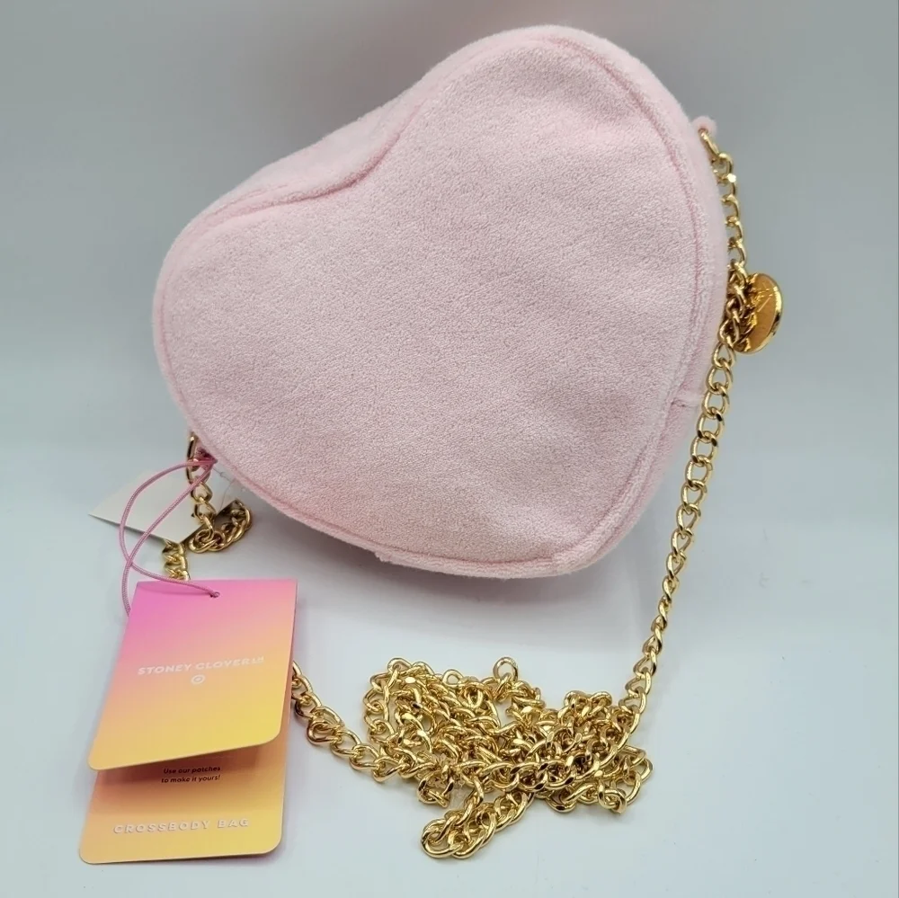 Stoney Clover Terrycloth Heart Crossbody Bag Purse Light Pink